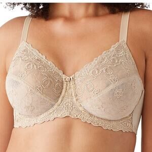 WACOAL 40DDD Nude Renaissance Rose Underwire Bra Lace Plus Size 40F Buff 85720